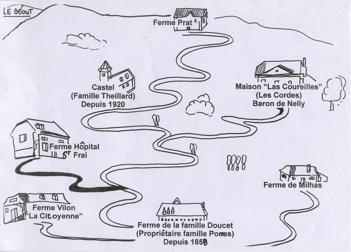 Emplacement des fermes sur les actuelles propriétés du Village des Jeunes et de la Cité Saint-Pierre à Lourdes